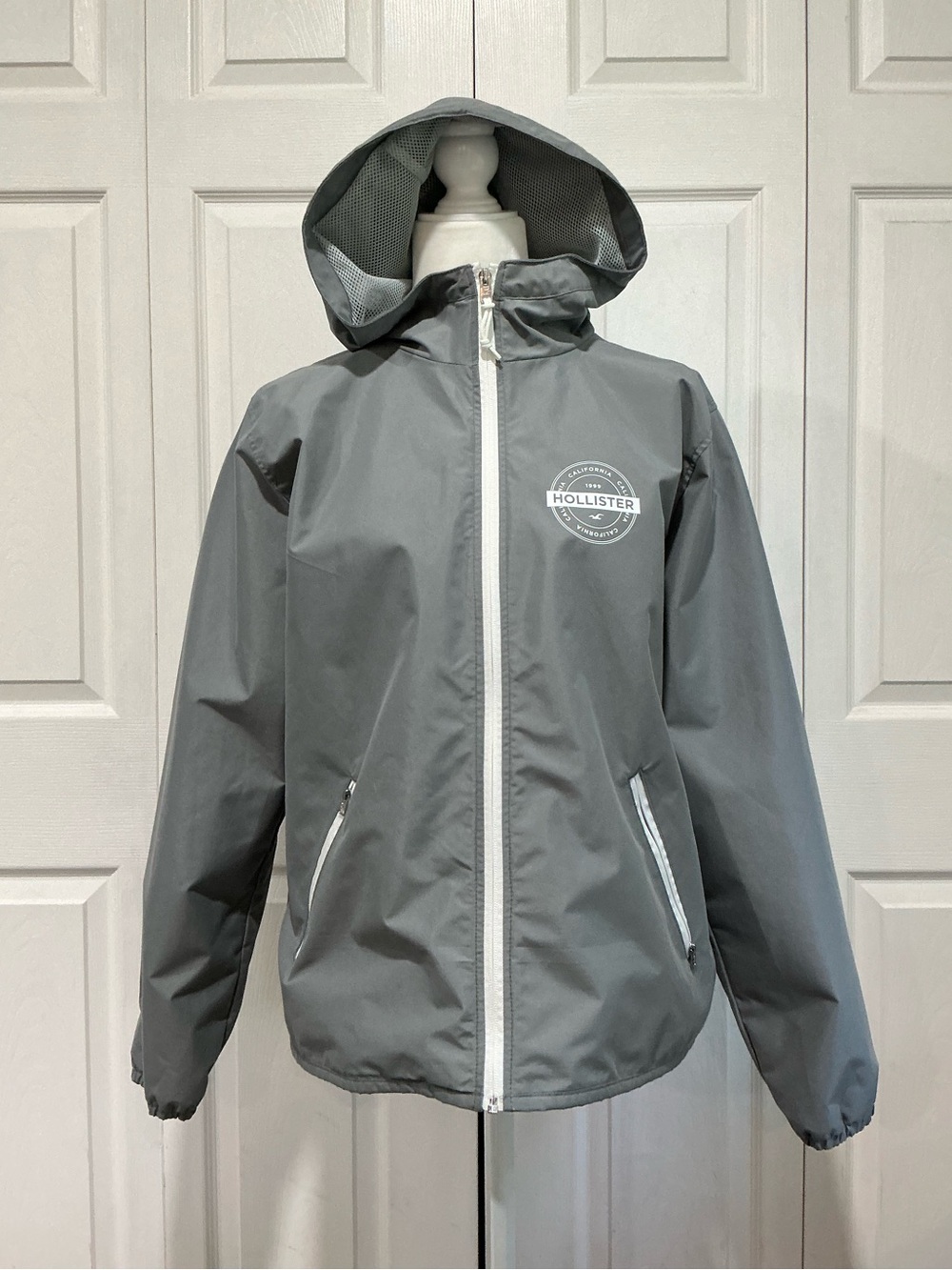 🤎 Hollister Gray Windbreaker Jacket Full Zip - XL (01025)